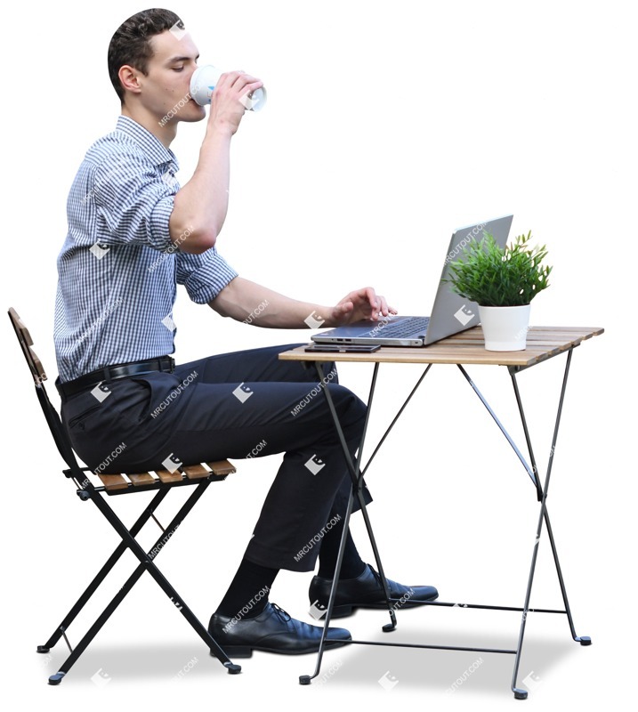 Man with a computer drinking coffee people png (8525)