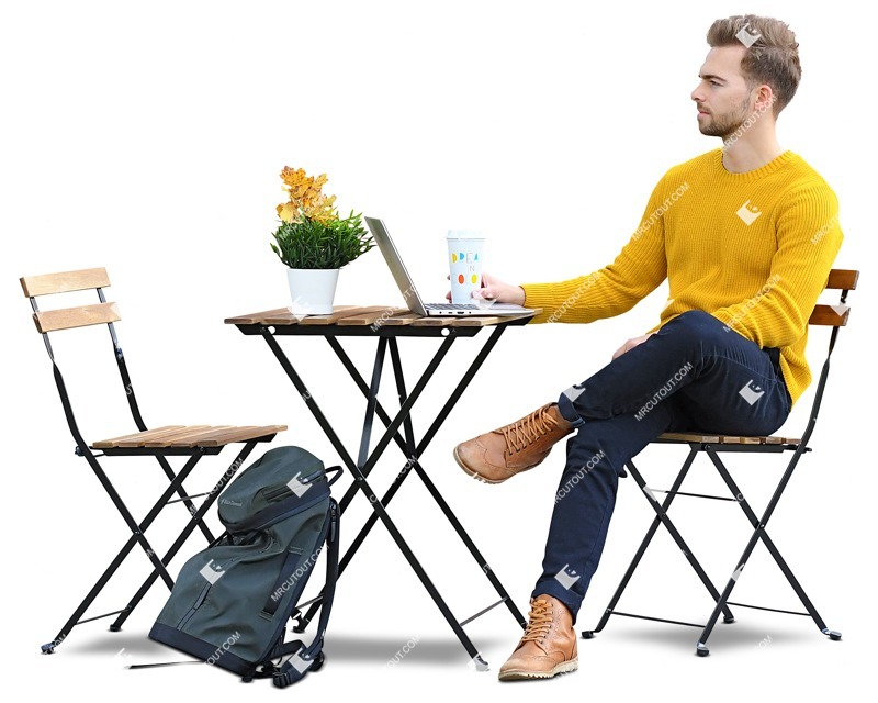 Man with a computer drinking coffee human png (8398)
