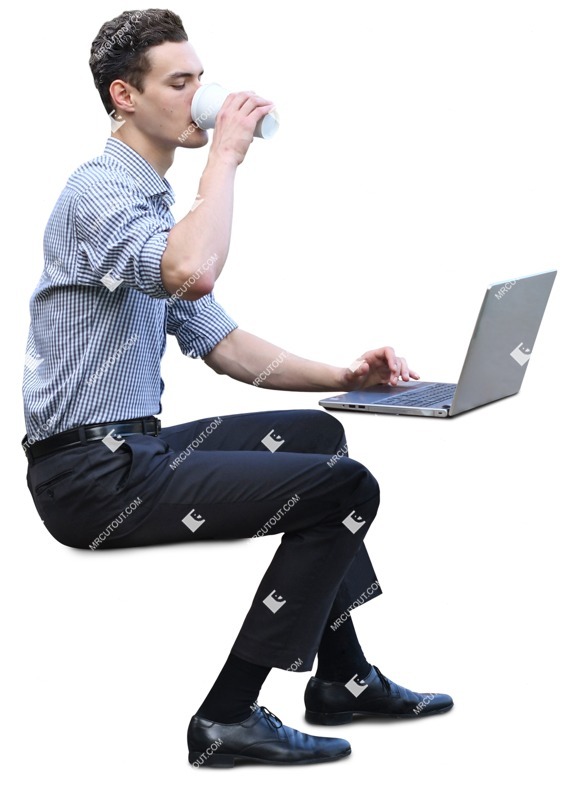 Man with a computer drinking coffee png people (12116)