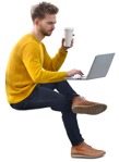 Man with a computer drinking coffee  (12102) - miniature