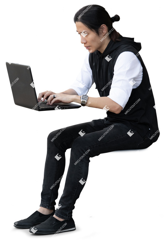 Man with a computer learning human png (20186)