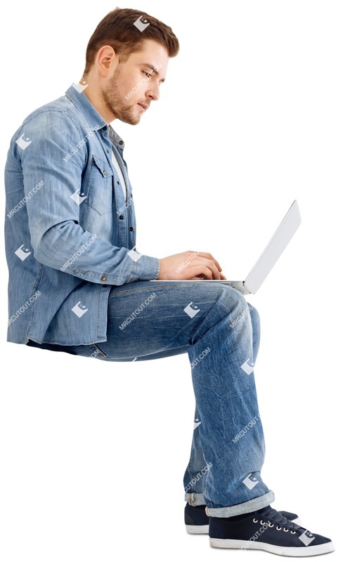 Man with a computer sitting cut out pictures (5017)