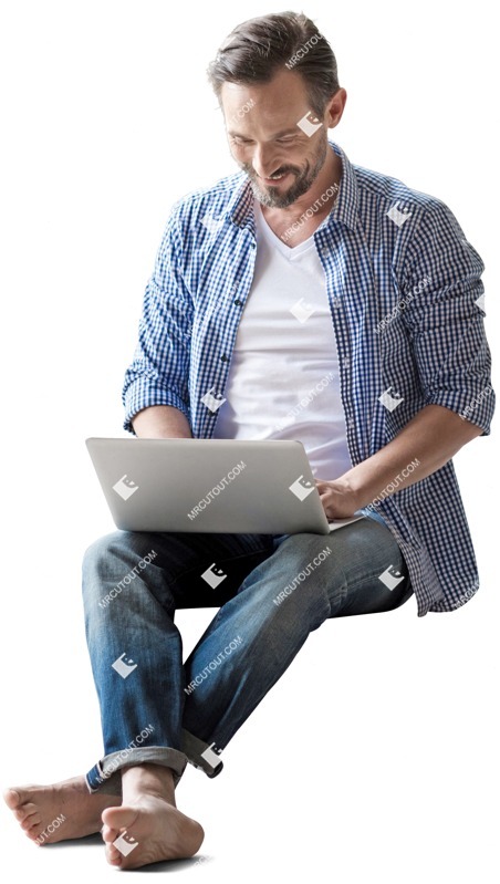 Man with a computer sitting cut out people (3914)