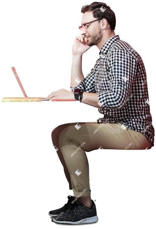 Man with a computer sitting people png (5174)