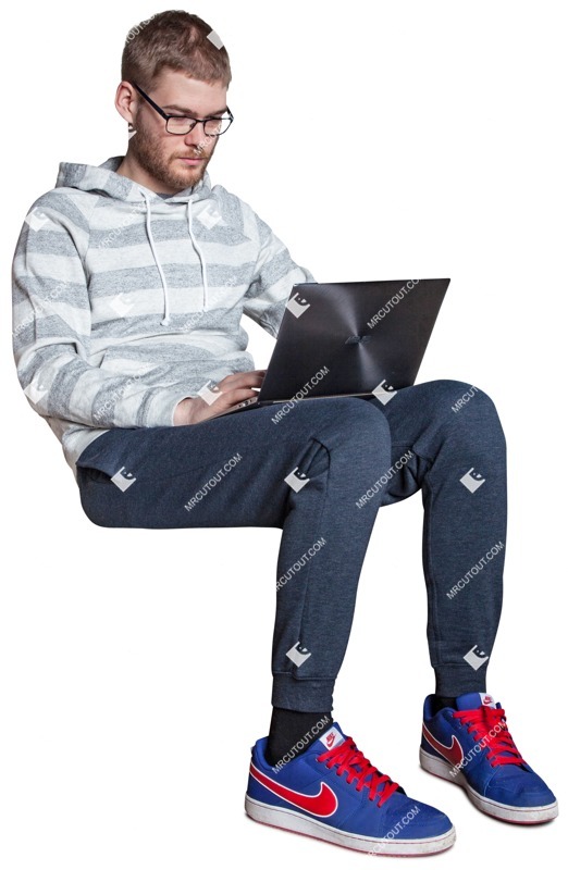 Man with a computer sitting cut out pictures (3517)
