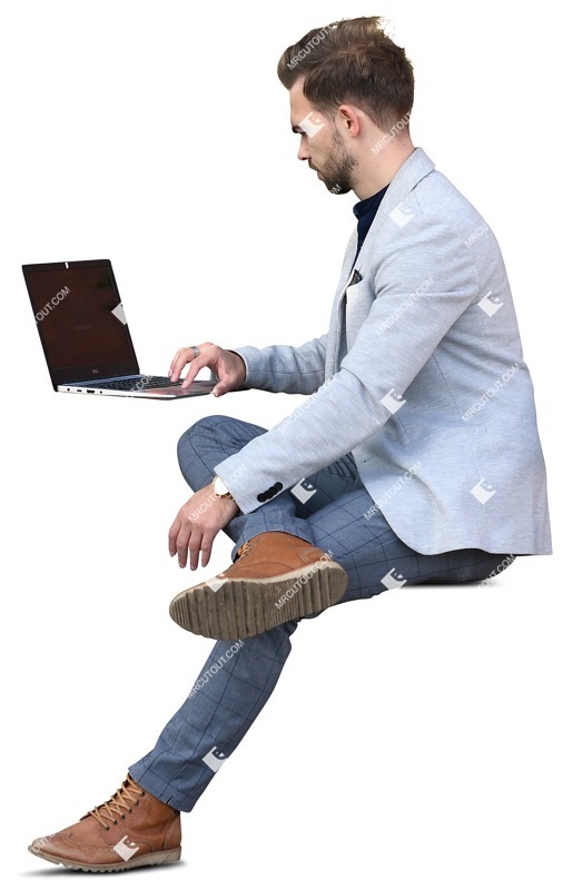 Man with a computer sitting png people (8938)
