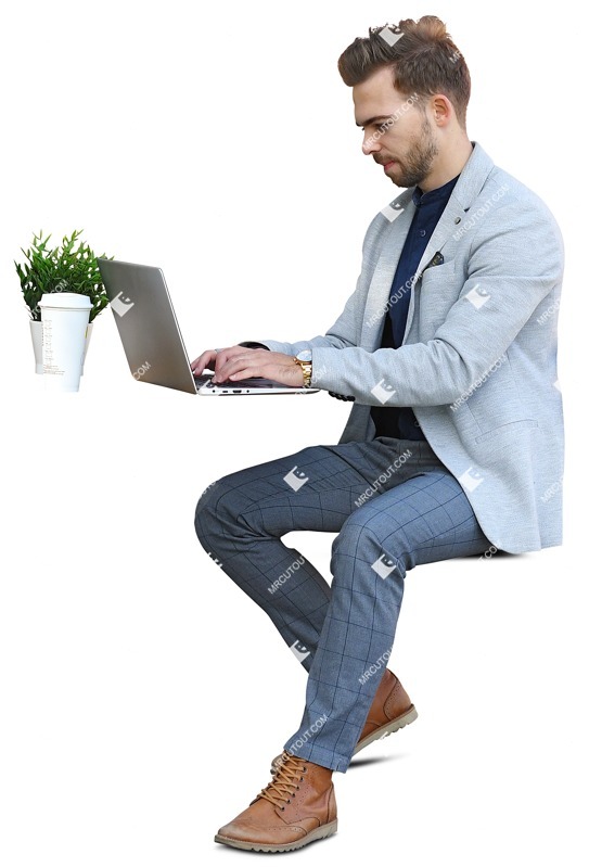 Man with a computer sitting png people (9328)