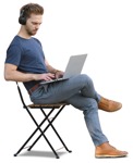Man with a computer sitting cut out people (9074) - miniature