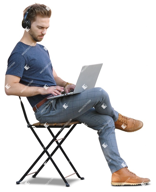 Man with a computer sitting cut out people (8970)