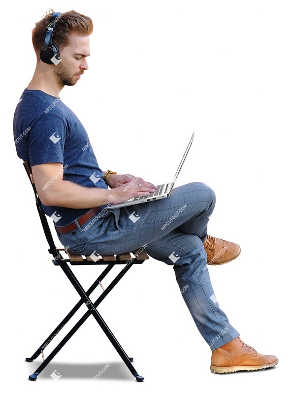 Man with a computer sitting cut out people (8886)