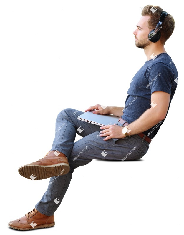 Man with a computer sitting cut out people (9340)