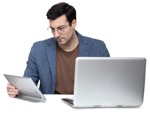 Man with a computer sitting people png (12503) - miniature