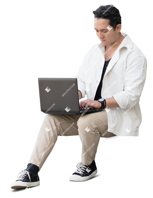 Man with a computer sitting people png (17728)