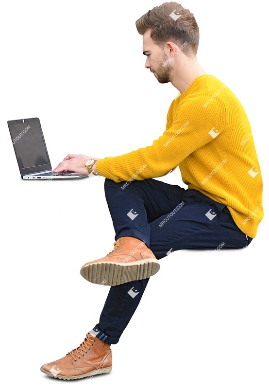 Man with a computer writing entourage people (12104)