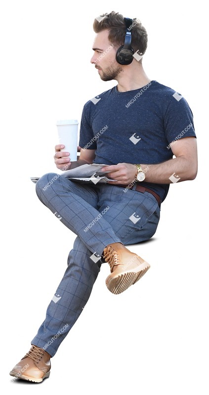 Man with a newspaper drinking coffee person png (9338)