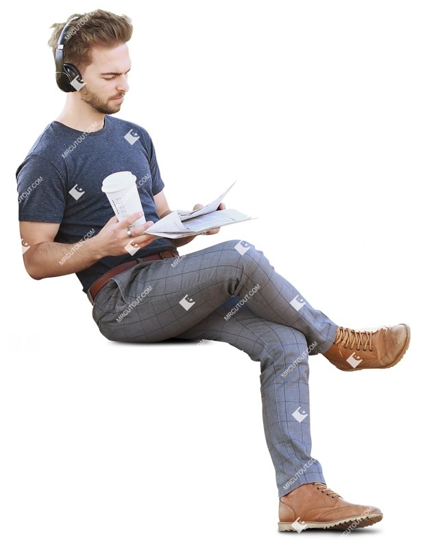 Man with a newspaper drinking coffee cut out people (8972)