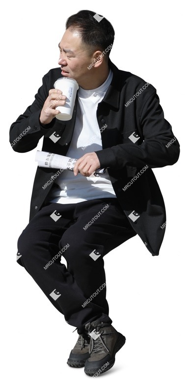 Man with a newspaper drinking coffee people png (16872)