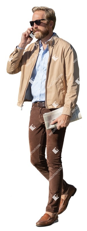 Man with a newspaper walking cut out pictures (14526)