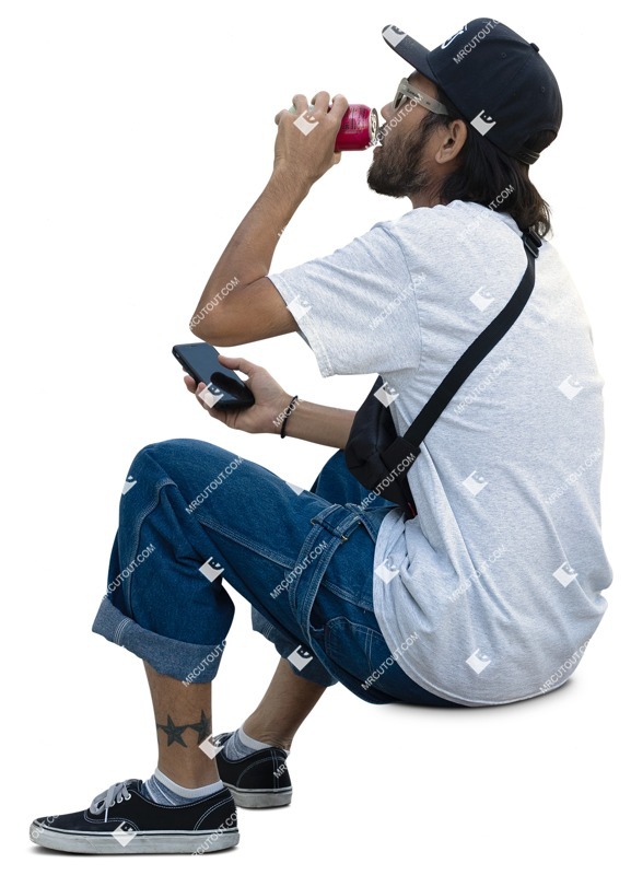 Man with a smartphone drinking human png (14378)