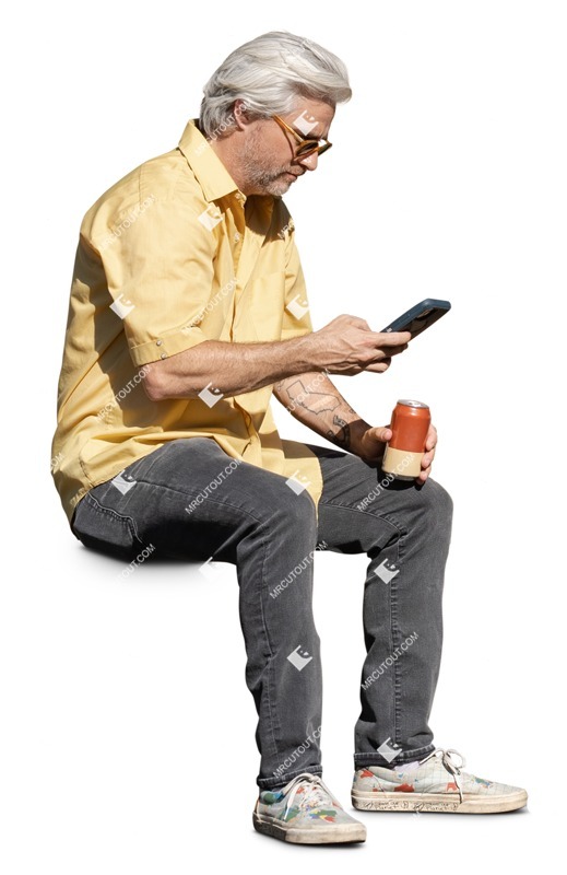 Man with a smartphone drinking person png (16751)