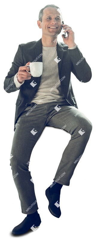 Man with a smartphone drinking coffee human png (6265)