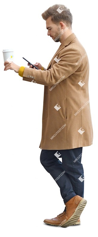 Man with a smartphone drinking coffee people png (10322)
