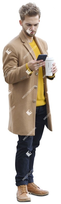 Man with a smartphone drinking coffee human png (9736)