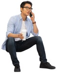 Man with a smartphone drinking coffee people png (12415) - miniature