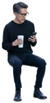 Man with a smartphone drinking coffee person png (14868) | MrCutout.com - miniature