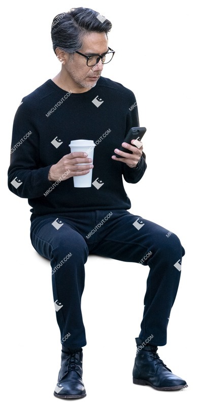 Man with a smartphone drinking coffee person png (15476)
