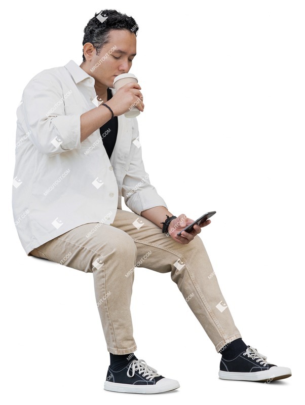 Man with a smartphone drinking coffee people png (17727)