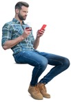 Man with a smartphone drinking wine  (9387) - miniature