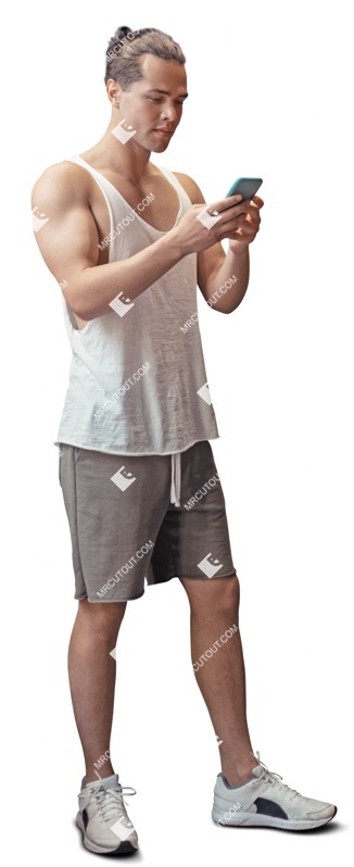 Man with a smartphone exercising people png (7224)