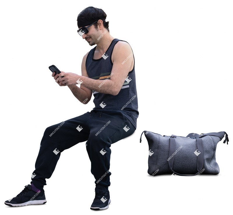 Man with a smartphone exercising people png (15091)