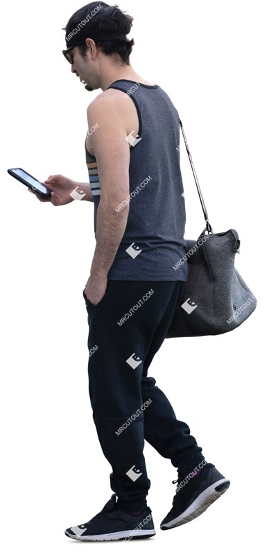 Man with a smartphone exercising photoshop people (15582)
