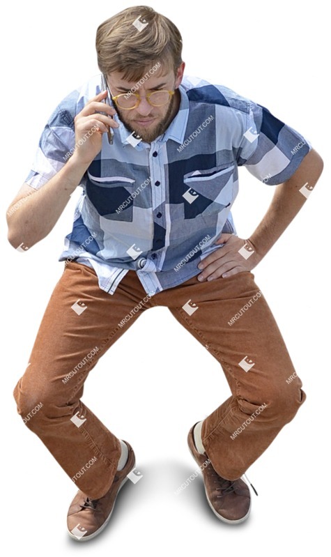 Man with a smartphone sitting people cutouts (3727)