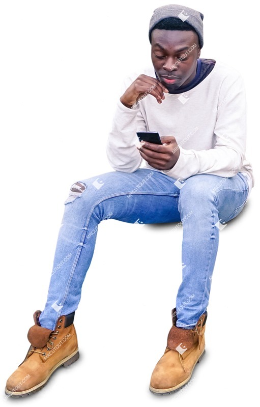 Man with a smartphone sitting cut out pictures (3215)