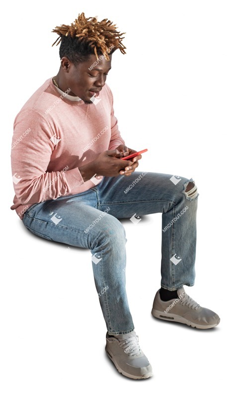 Man with a smartphone sitting human png (5850)