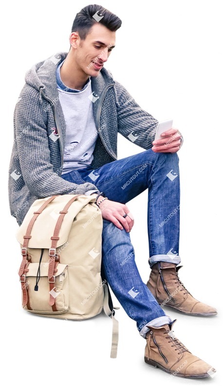 Man with a smartphone sitting png people (3085)