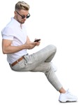 Man with a smartphone sitting png people (7451) - miniature