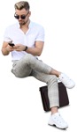 Cut out people - Man With A Smartphone Sitting 0024 | MrCutout.com - miniature
