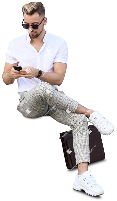 Man with a smartphone sitting png people (7630)