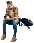 Man with a smartphone sitting people png (9292) - miniature