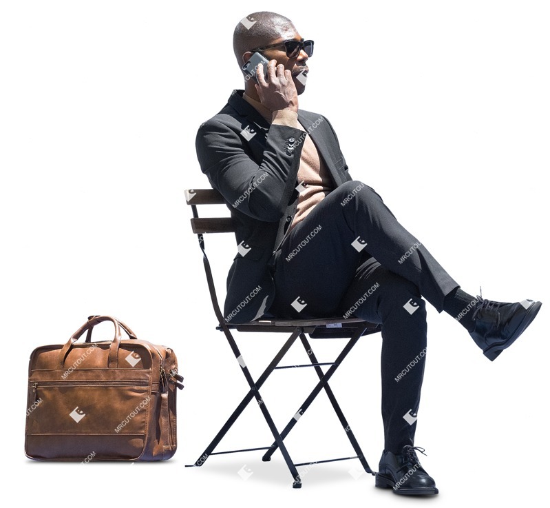Man with a smartphone sitting people cutouts (13214)
