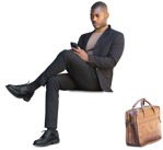 Man with a smartphone sitting people png (14970) - miniature