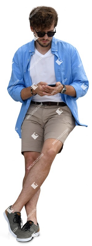 Man with a smartphone sitting human png (14493)