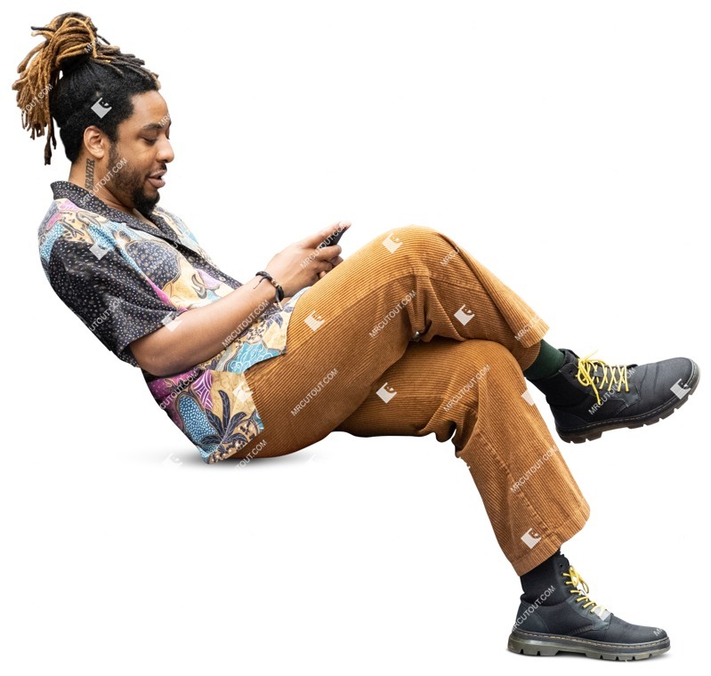 Man with a smartphone sitting human png (13817)