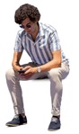 Man with a smartphone sitting human png (13237) - miniature