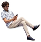 Man with a smartphone sitting human png (13238) - miniature