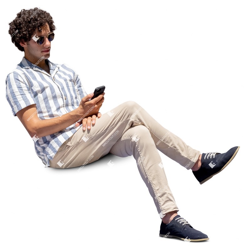 Man with a smartphone sitting human png (12918)